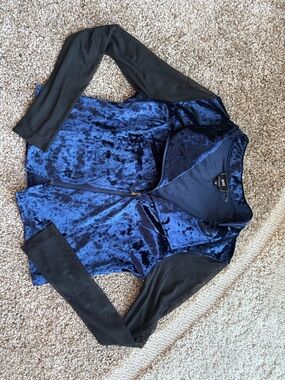 HAVE Navy Blue Velvet Bomber with Black mesh Sleeves